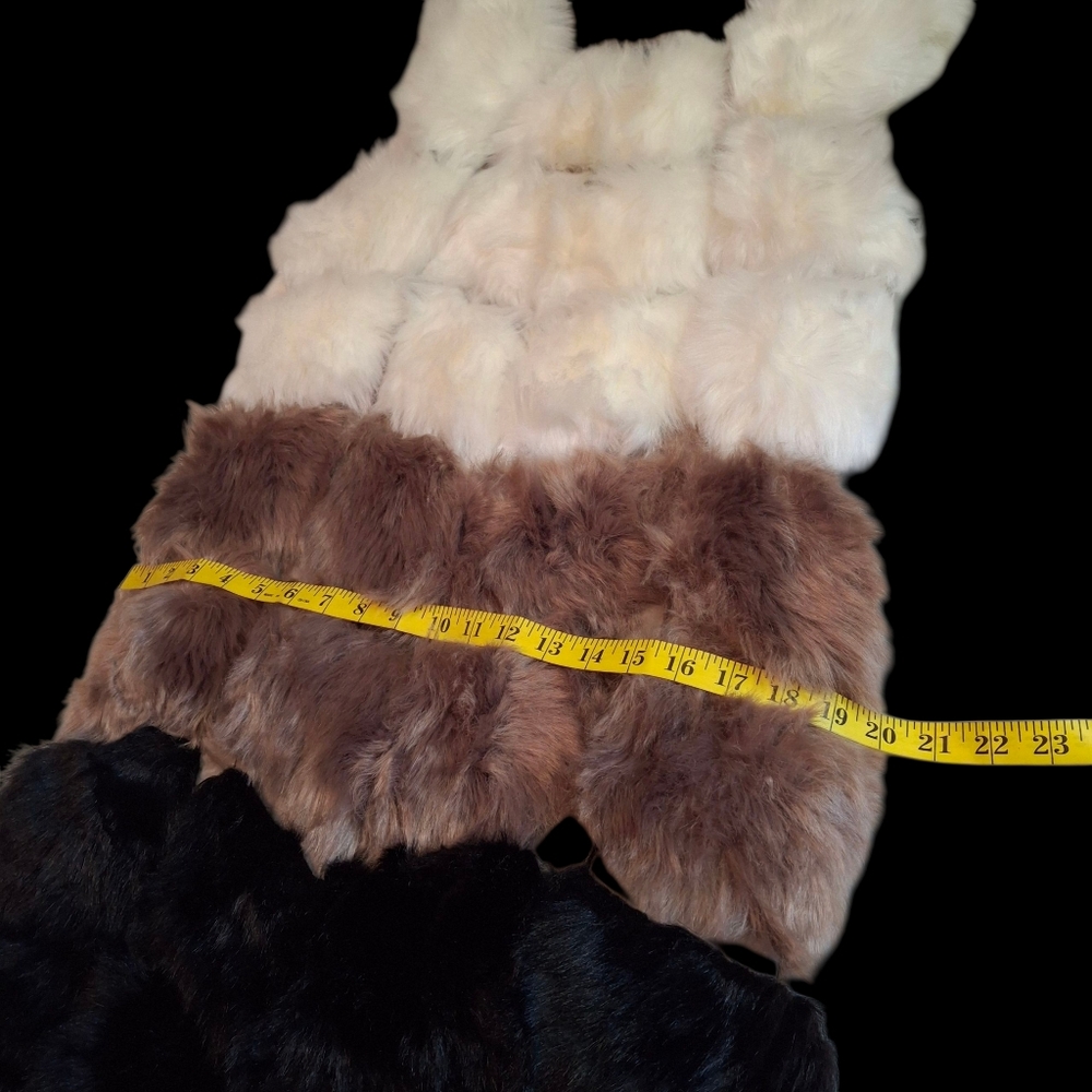 Faux-Fur Vest Multicolor Patchwork  Faux-Leather Panel Women Size Medium - Picture 14 of 16